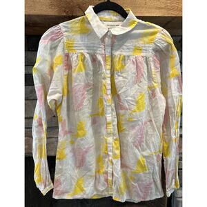 womens TALLULAH & HOPE cream/yellow/pink button up long sleeve shirt sz 4 *C1